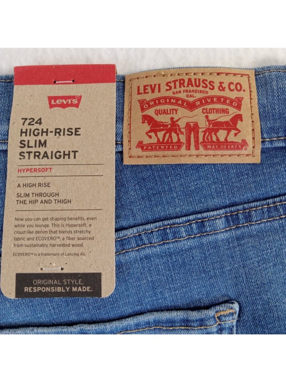 Levi's 724 High-Rise Slim Straight Jeans Women's Plus Size 20W Distressed Medium - Picture 5 of 16